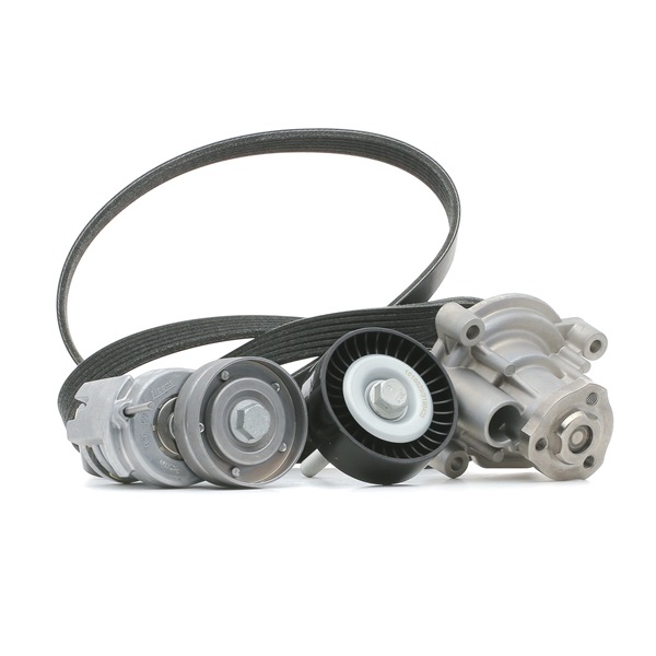 RIDEX Bomba de agua + kit de correa poli V (4172P0055) para VW Passat B6 Sedán (3C2) 1.6 FSI (85 KW / 115 CV / de 2005)